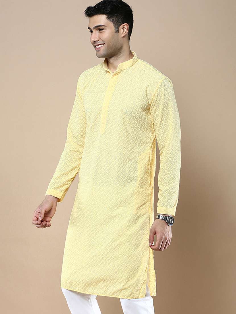 yellow cotton long  kurta - 22374536 -  Standard Image - 2