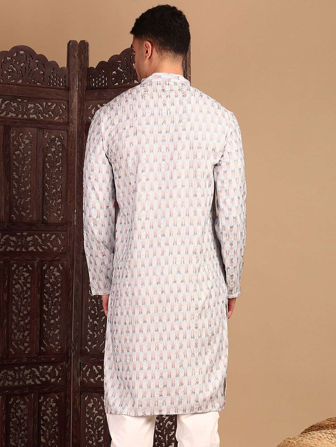 men printed mandarin neck long kurta - 22374567 -  Standard Image - 2