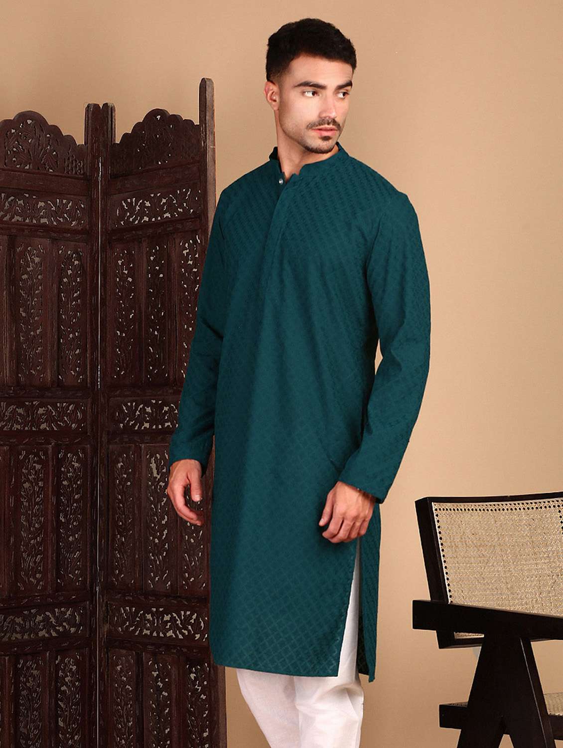 men self design long sleeve kurta - 22374575 -  Standard Image - 2