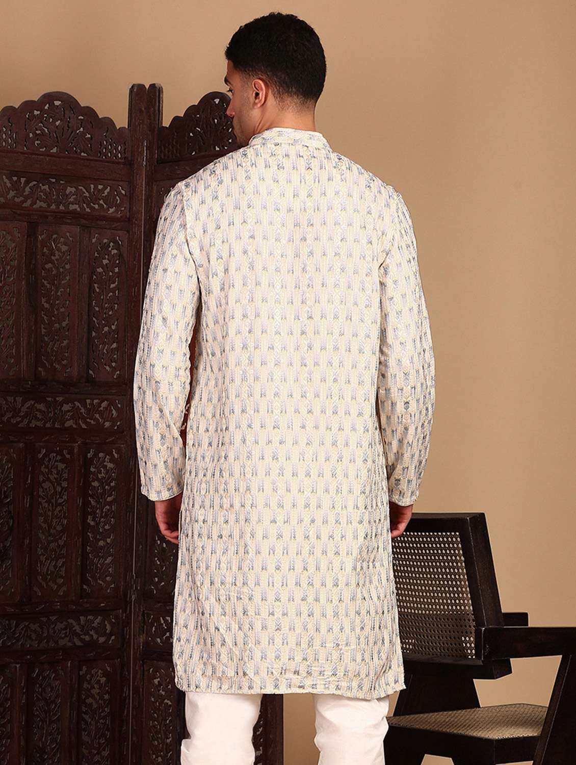 men printed mandarin neck long kurta - 22374579 -  Standard Image - 2
