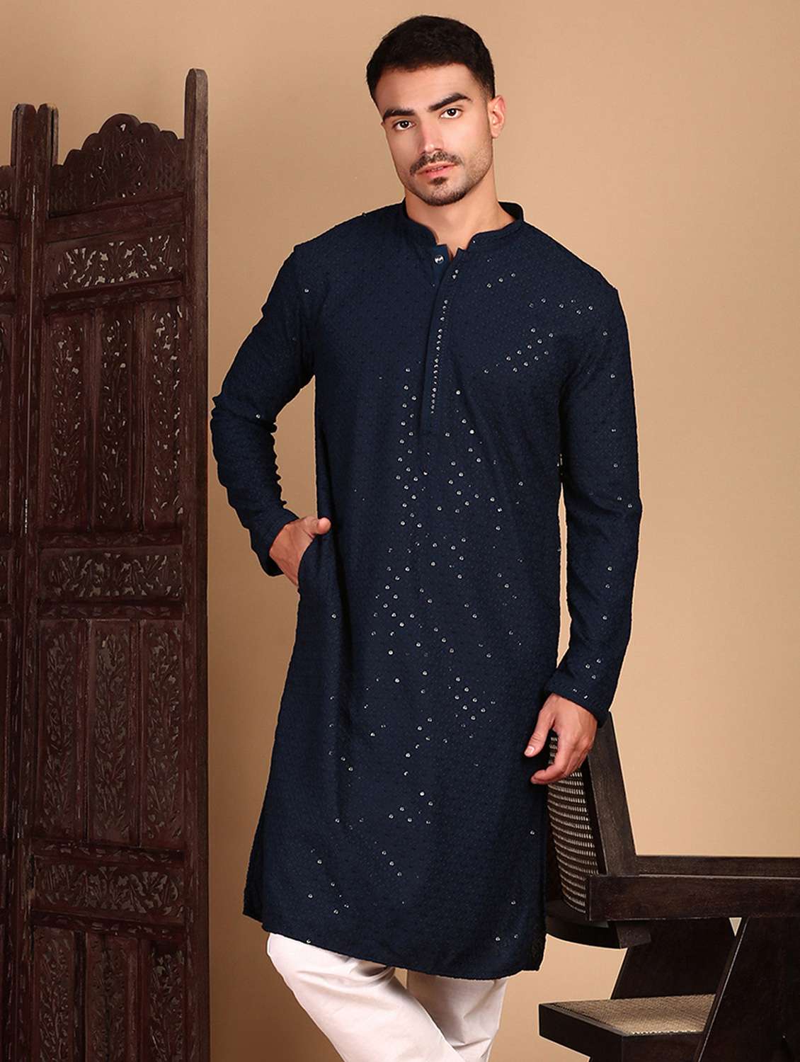 men self design kurta and churidar set - 22374583 -  Standard Image - 2