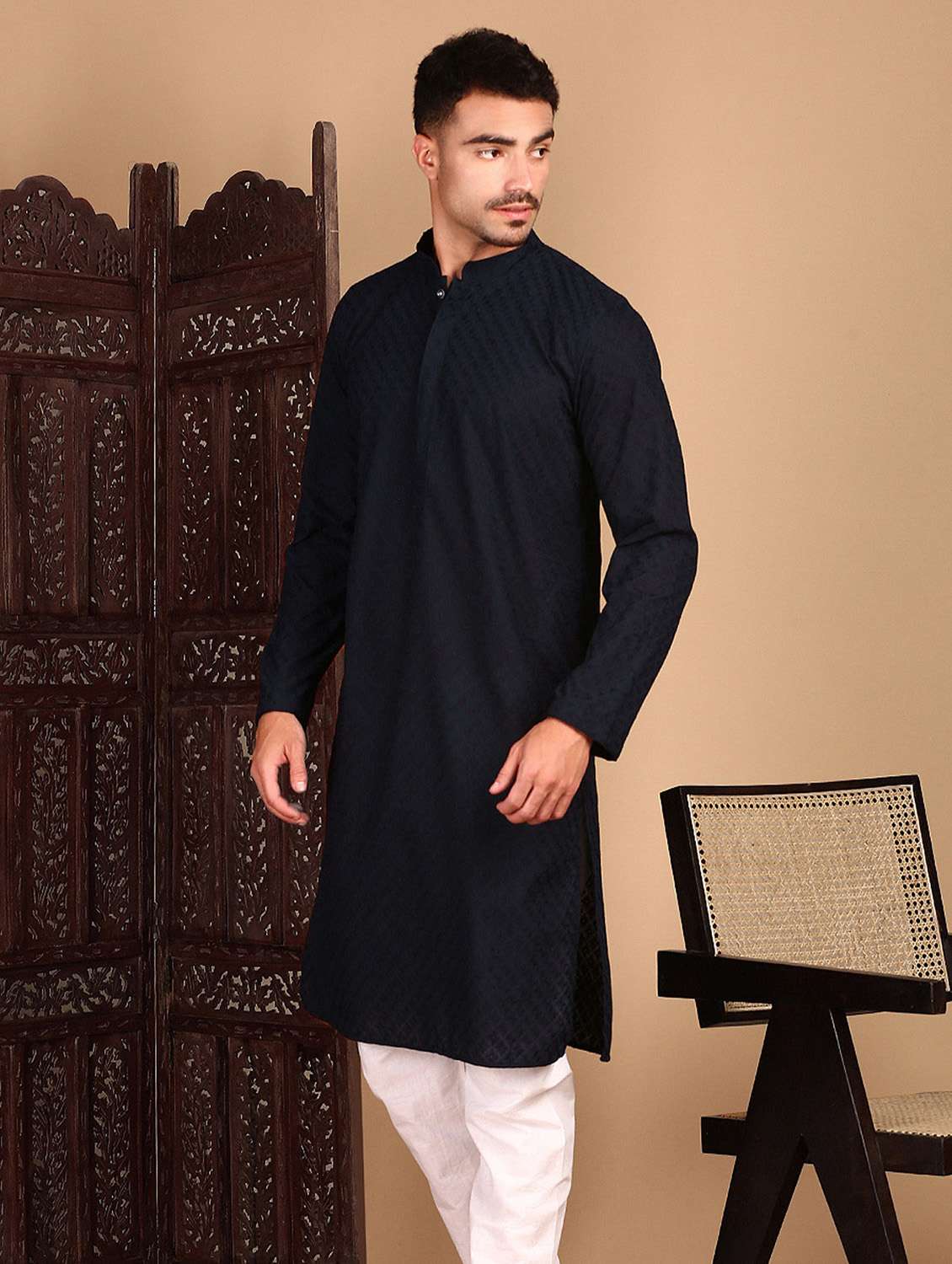men self design long sleeve kurta - 22374663 -  Standard Image - 2