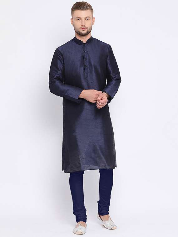 men solid kurta and churidar set