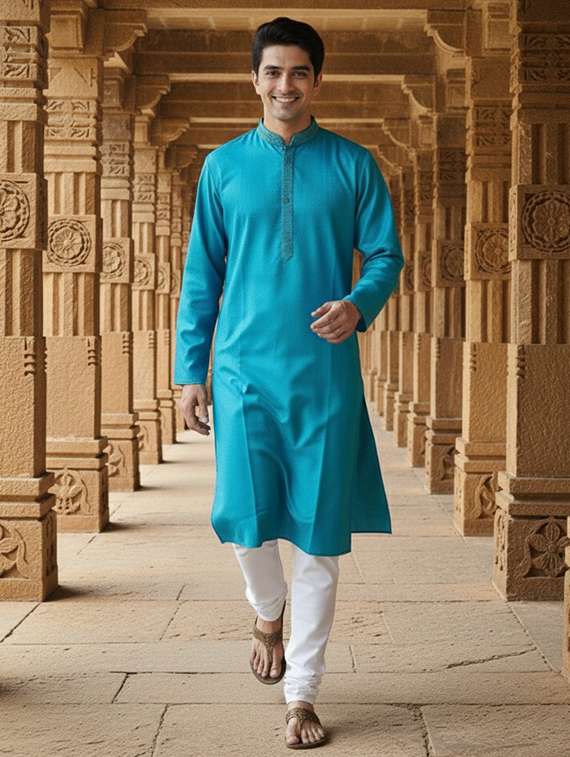 men solid kurta and churidar set