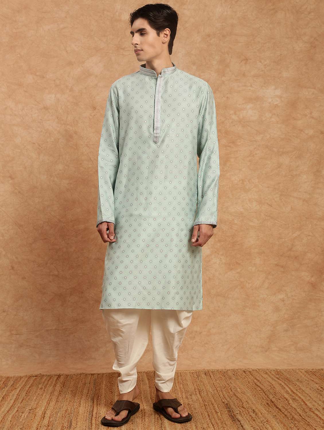 men long sleeve kurta and dhoti set - 22375305 -  Standard Image - 2