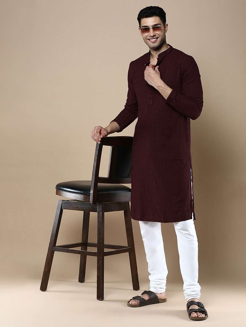 men long sleeve kurta and churidar set - 22375489 -  Standard Image - 2