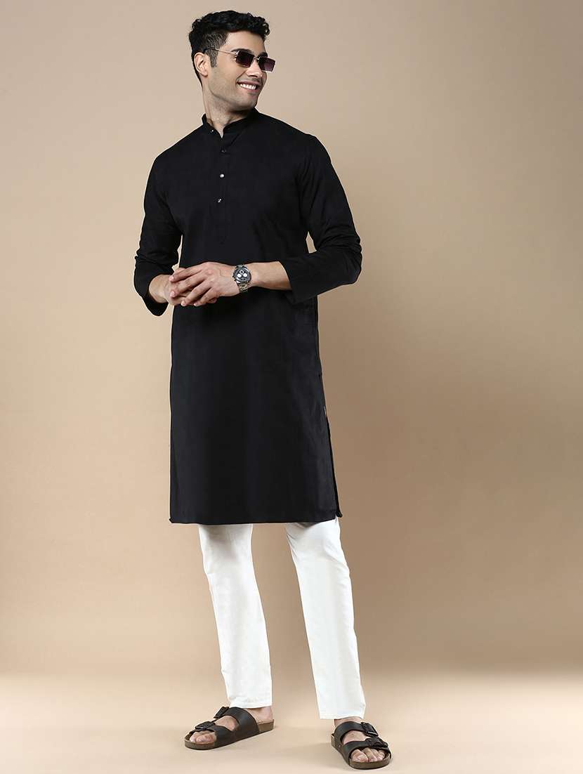 black cotton kurta pyjama ethnic wear set - 22375502 -  Standard Image - 2