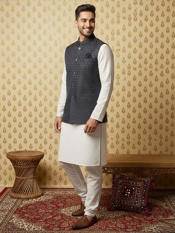 men long sleeve kurta pyjama with nehru jacket  - 22375509 -  Standard Image - 2