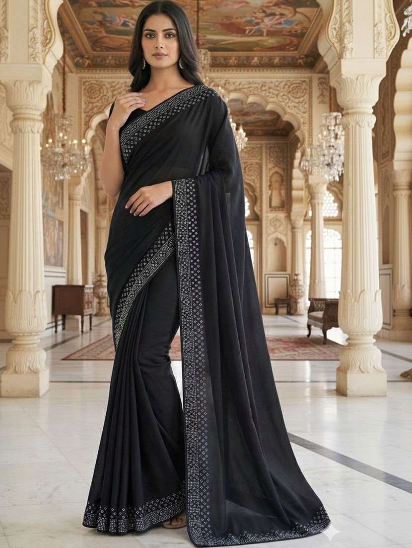women solid with bordered saree with blouse