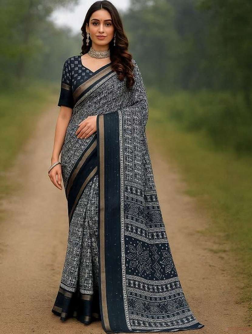 women printed casual wear saree with blouse