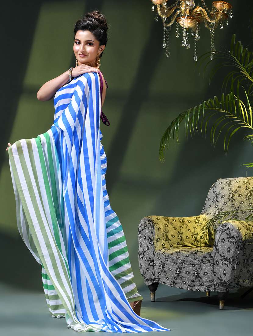 women striped printed saree - 22376139 -  Standard Image - 2