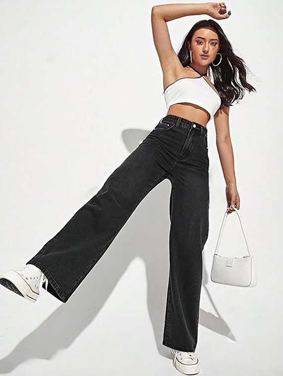 women solid high rise straight jeans - 22376196 -  Standard Image - 2