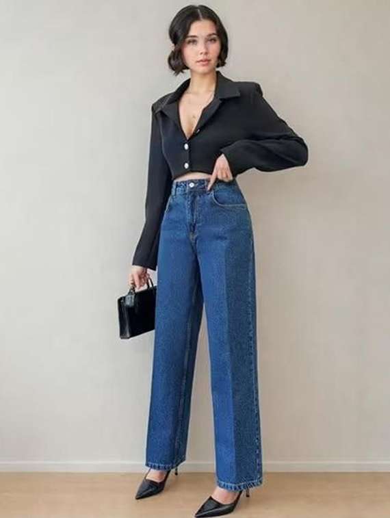 women solid high rise straight jeans - 22376197 -  Standard Image - 2