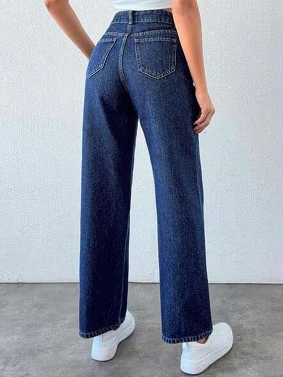 women solid high rise straight jeans - 22376200 -  Standard Image - 2