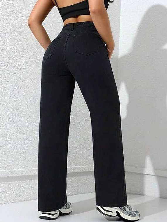 women solid high rise straight jeans - 22376217 -  Standard Image - 2