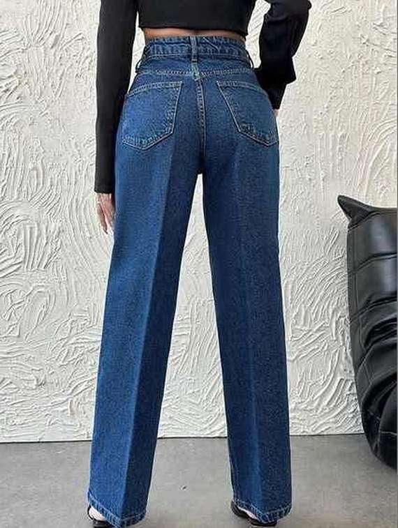 women solid high rise straight jeans - 22376218 -  Standard Image - 2