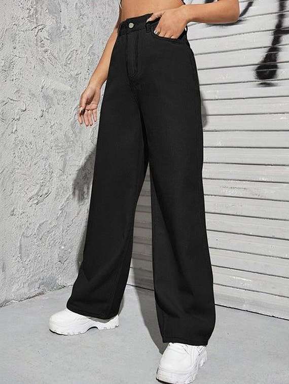 women solid high rise straight jeans - 22376227 -  Standard Image - 2