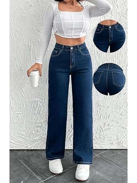 women solid high rise straight jeans - 22376233 -  Standard Image - 2