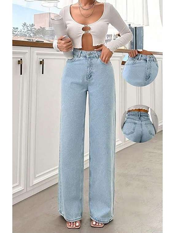 women solid high rise wide leg jeans - 22376248 -  Standard Image - 2