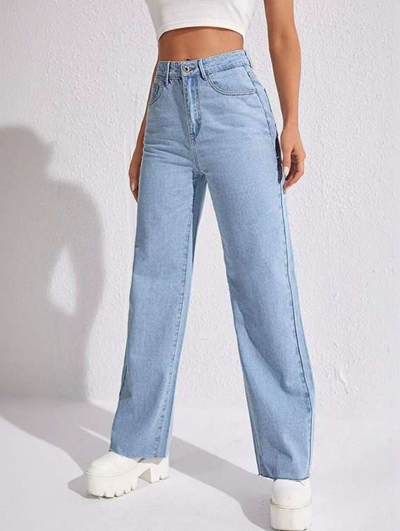 women solid high rise straight jeans - 22376272 -  Standard Image - 2