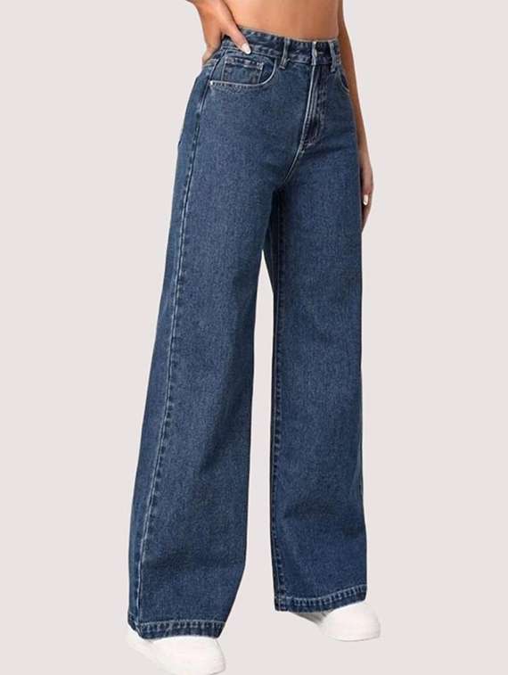 women solid high rise wide leg jeans - 22376291 -  Standard Image - 2