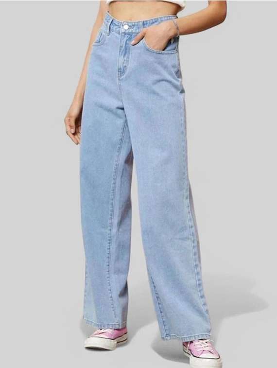 women solid high rise straight jeans - 22376292 -  Standard Image - 2