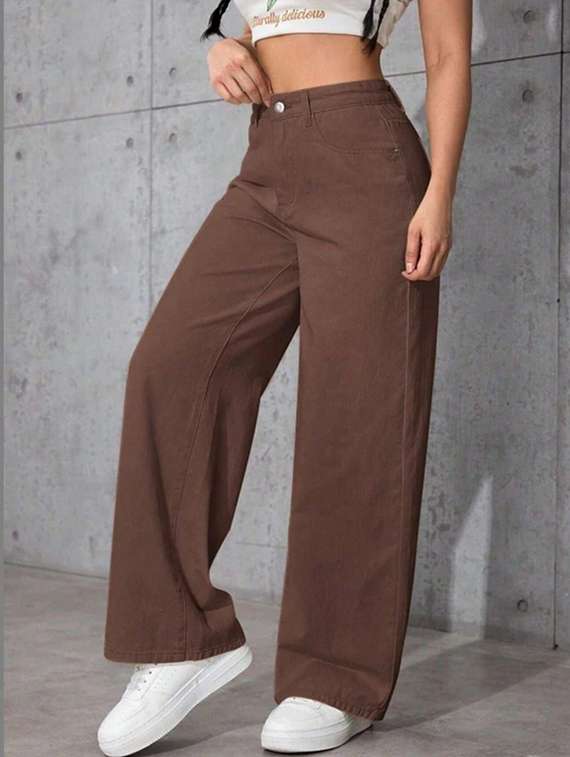women solid high rise wide leg jeans - 22376298 -  Standard Image - 2