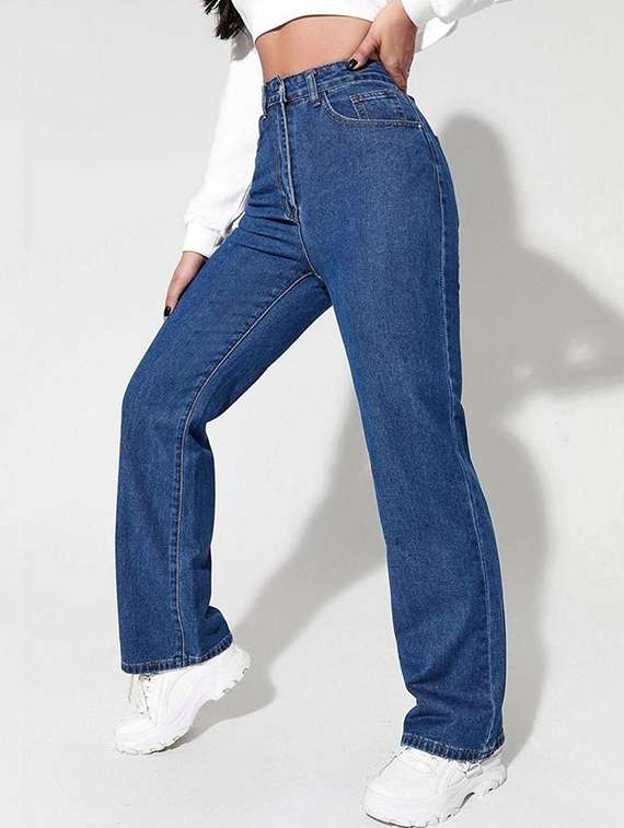 women solid high rise straight jeans - 22376303 -  Standard Image - 2
