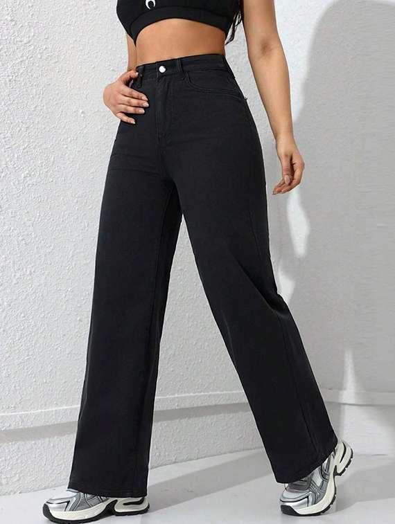 women solid high rise straight jeans - 22376307 -  Standard Image - 2