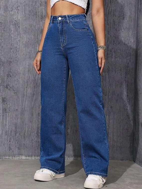 women solid high rise straight jeans - 22376308 -  Standard Image - 2