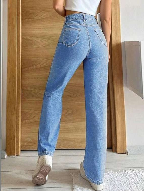 women solid high rise straight jeans - 22376309 -  Standard Image - 2
