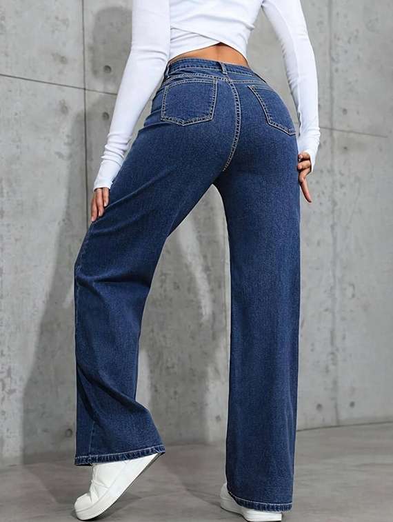 women solid high rise wide leg jeans - 22376313 -  Standard Image - 2