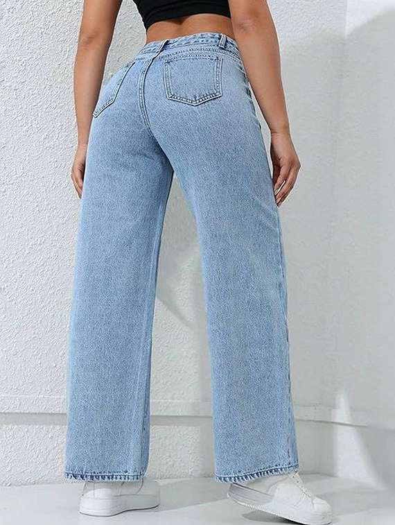 women solid high rise wide leg jeans - 22376314 -  Standard Image - 2