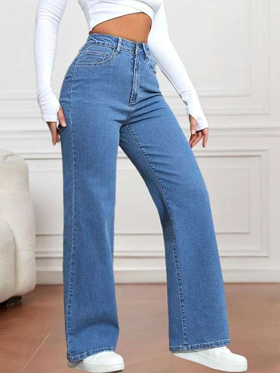 women solid high rise wide leg jeans - 22376318 -  Standard Image - 2