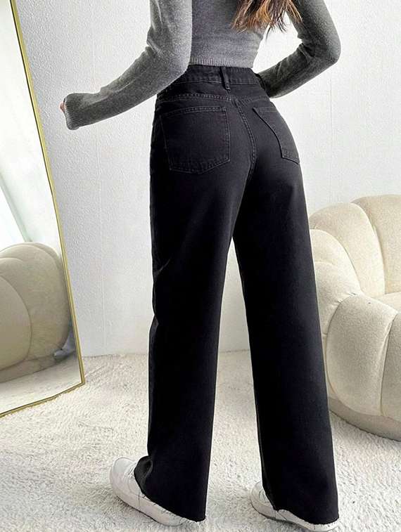 women solid high rise straight jeans - 22376322 -  Standard Image - 2