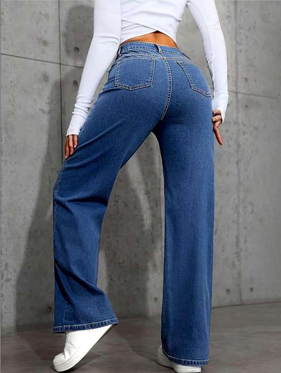 women solid high rise straight jeans - 22376323 -  Standard Image - 2
