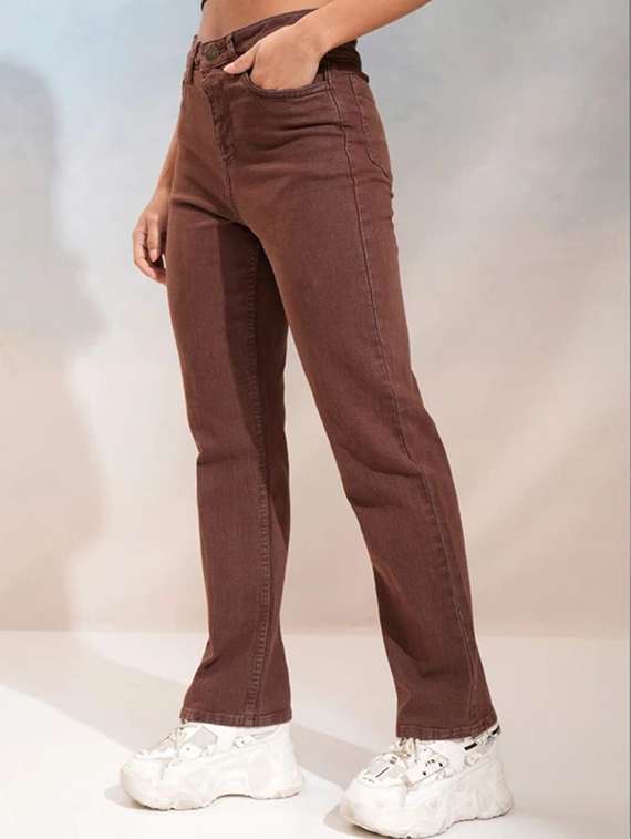 women solid high rise straight jeans - 22376333 -  Standard Image - 2