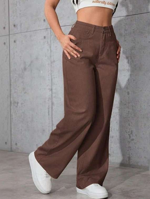 women solid high rise wide leg jeans - 22376335 -  Standard Image - 2