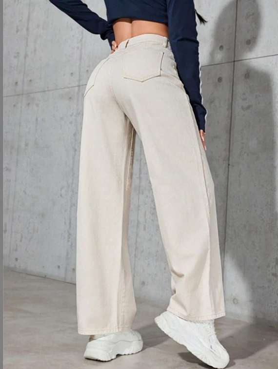 women solid high rise wide leg jeans - 22376336 -  Standard Image - 2