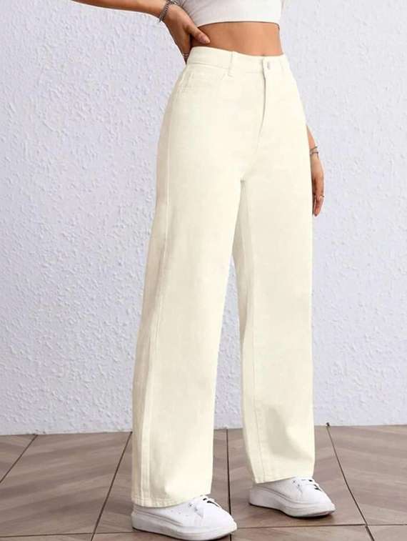 women solid high rise straight jeans - 22376338 -  Standard Image - 2