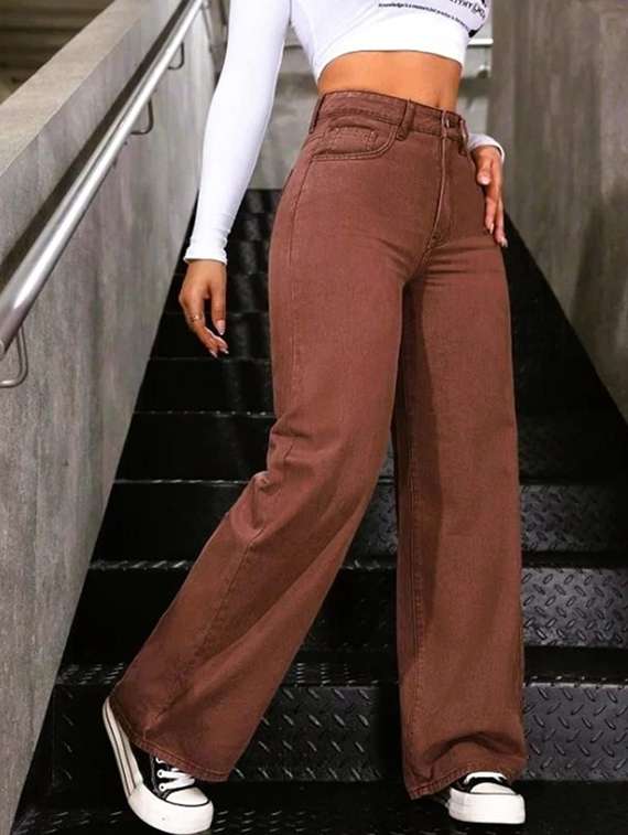 women solid high rise wide leg jeans - 22376351 -  Standard Image - 2