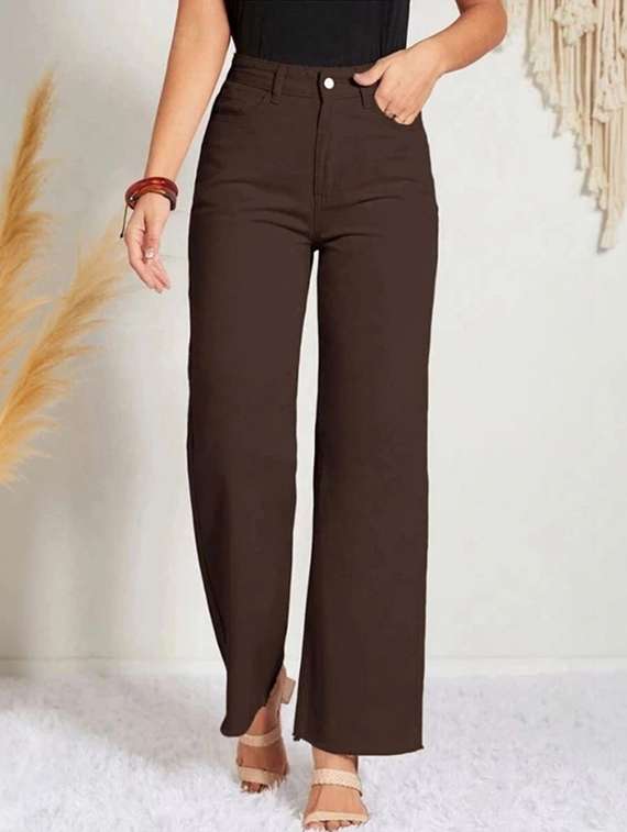 women solid high rise straight jeans