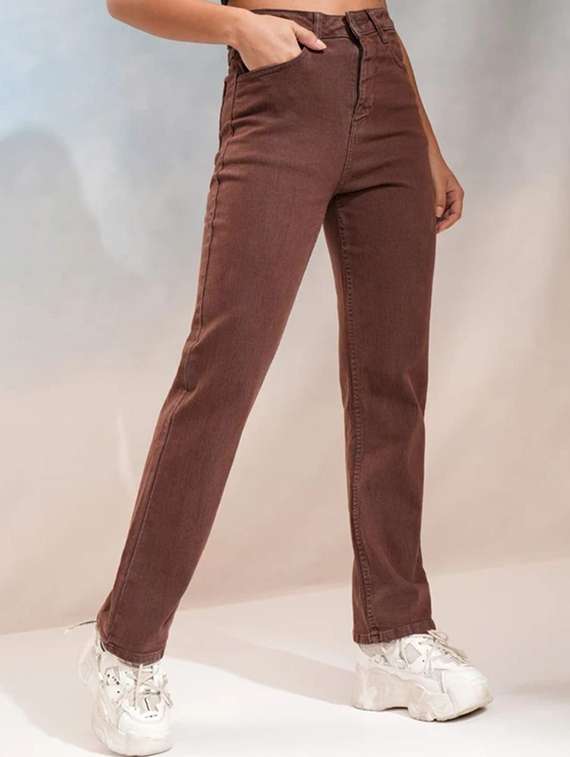 women solid high rise straight jeans - 22376355 -  Standard Image - 2