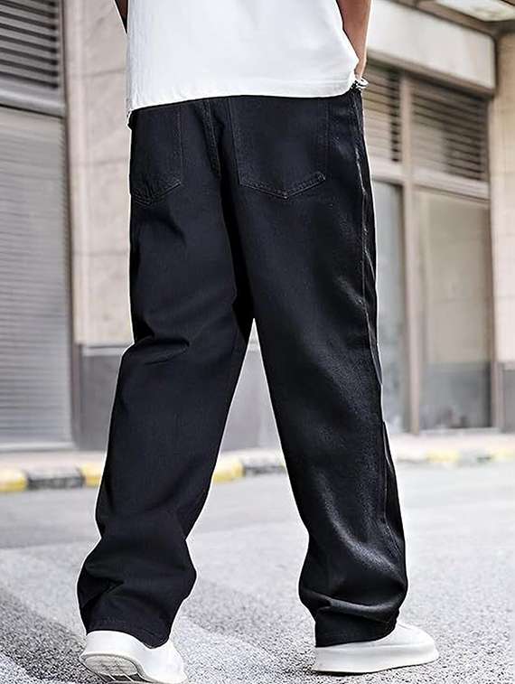 men solid mid rise baggy jeans - 22376361 -  Standard Image - 2