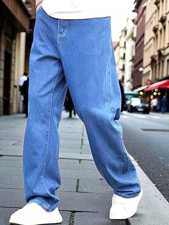 men solid mid rise baggy jeans - 22376368 -  Standard Image - 2