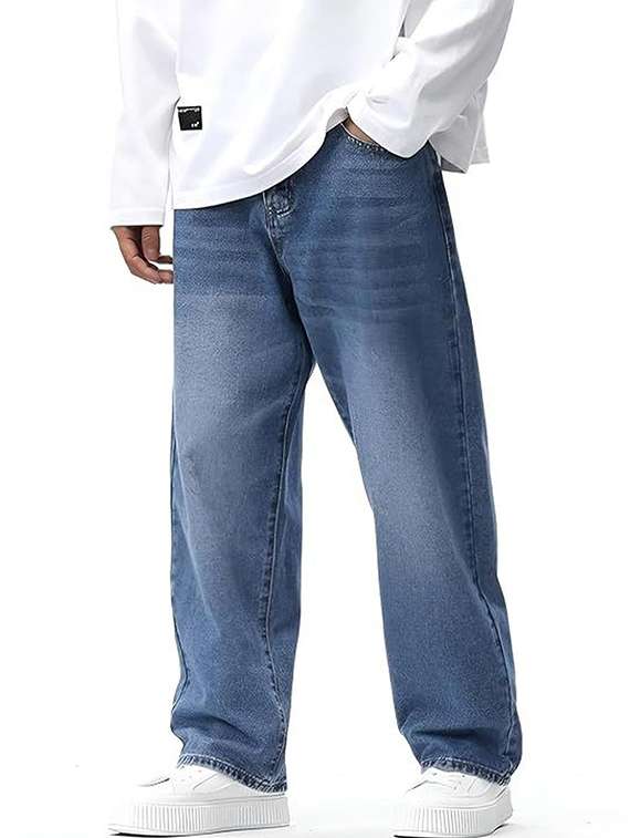 men solid mid rise baggy jeans - 22376375 -  Standard Image - 2