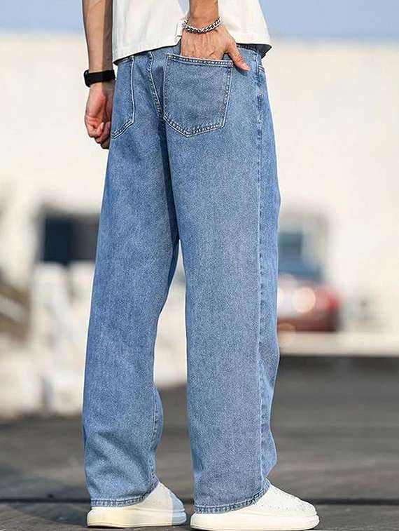 men solid mid rise baggy jeans - 22376417 -  Standard Image - 2