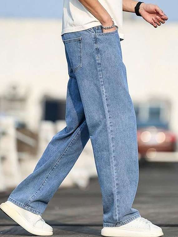 men solid mid rise baggy jeans - 22376422 -  Standard Image - 2