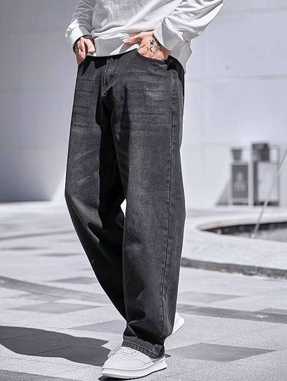 men solid mid rise baggy jeans