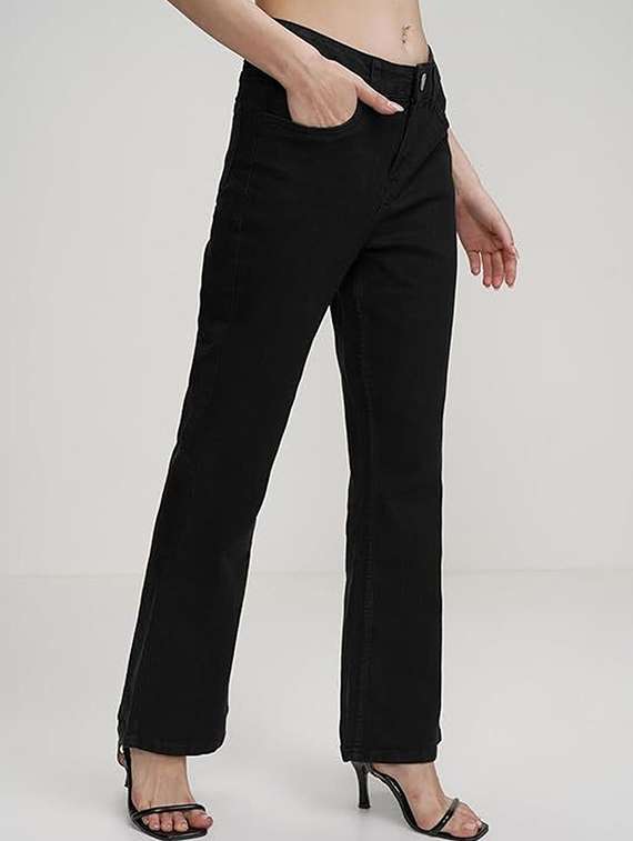 women solid high rise bootcut jeans